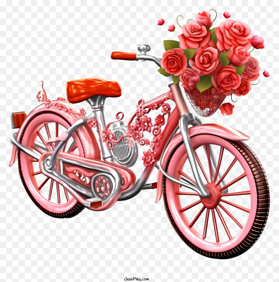 Bicicleta Cor De Rosa，Cesta De Rosas PNG