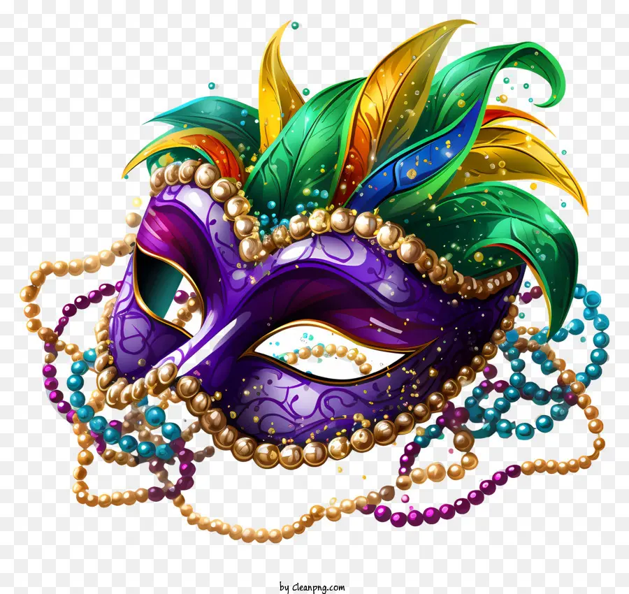 Mardi Gras Máscara，Penas Coloridas PNG