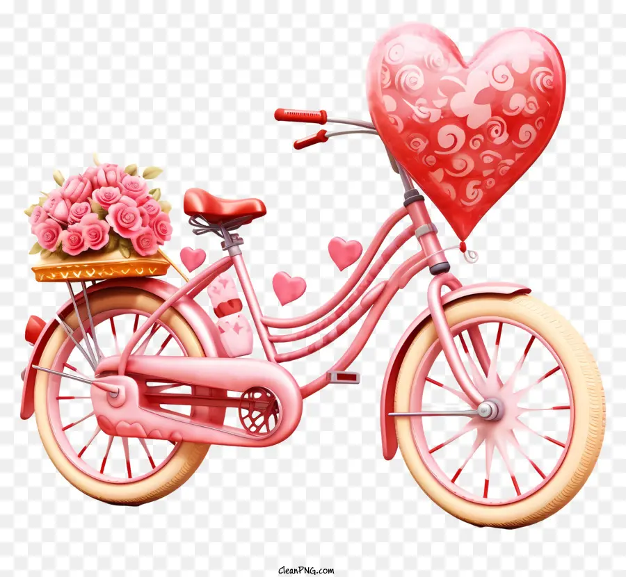 Bicicleta Cor De Rosa，Cesta Em Forma De Coração PNG