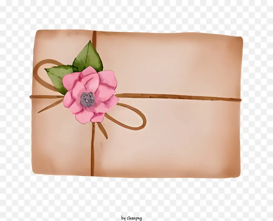 Envelope Marrom，Flor Rosa PNG