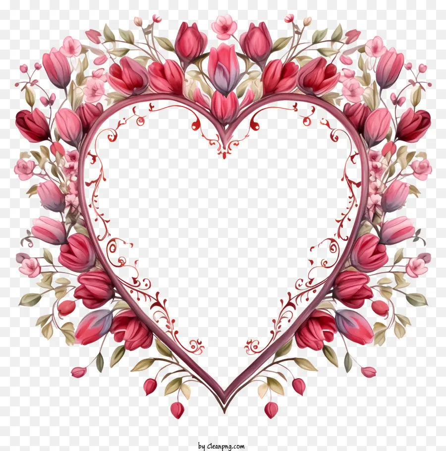 Coração De Quadro，Flores Cor De Rosa PNG