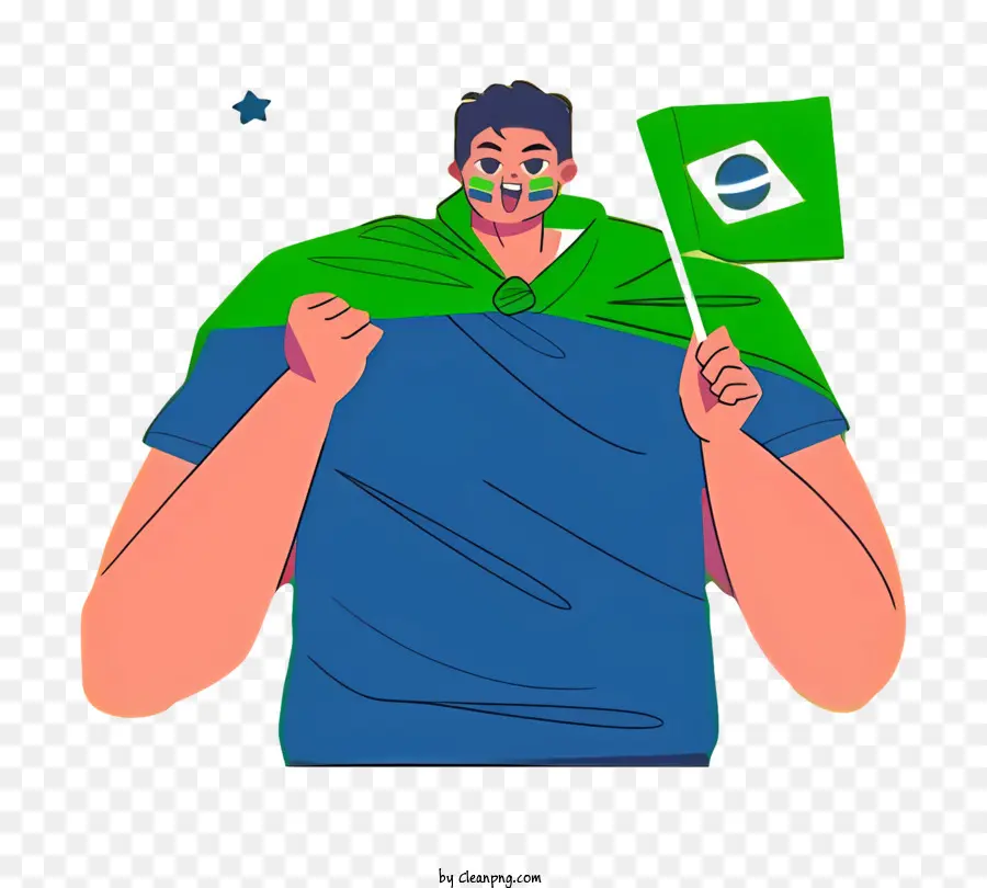 Pessoa De Camisa Azul，Bandeira Verde PNG