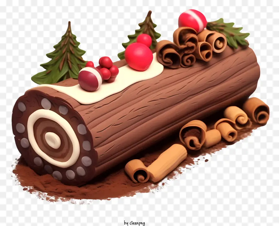 Bolo De Natal De Chocolate，Canela Vermelha E Verde PNG