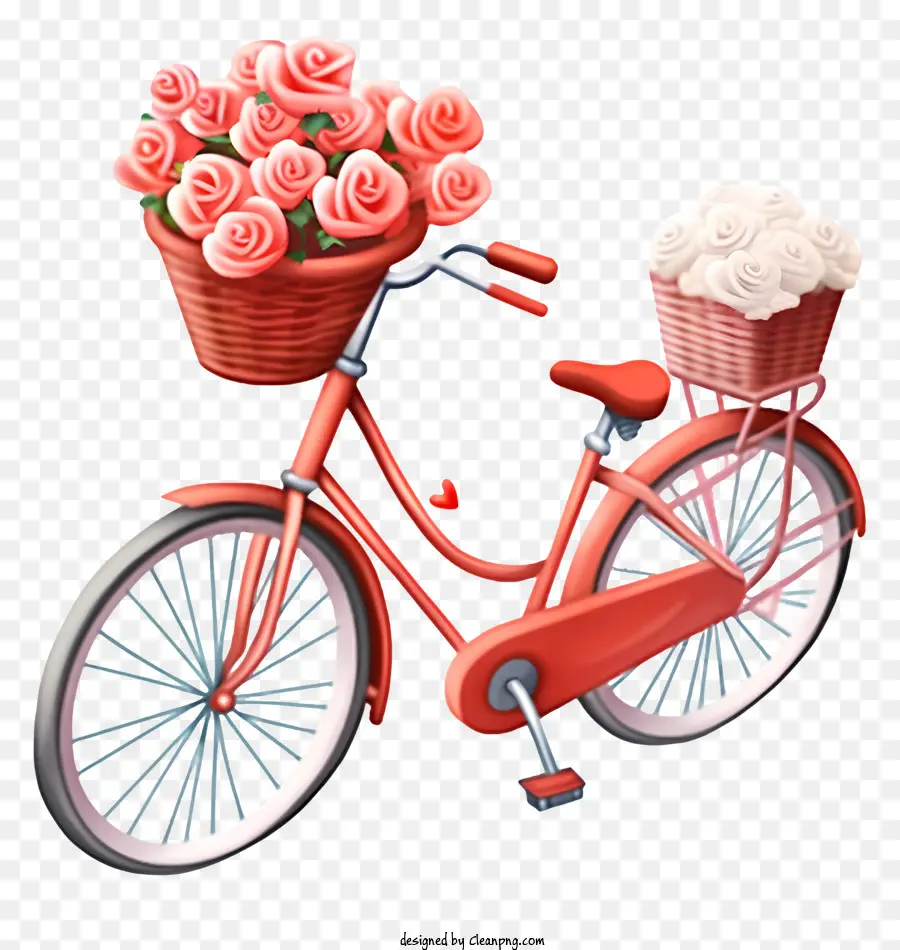 Bicicleta Vermelha，Cesta De Rosas PNG