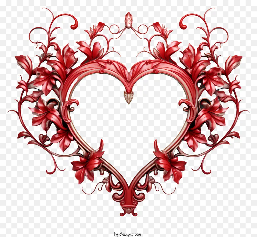 Coração Vermelho，Floral Moldura PNG