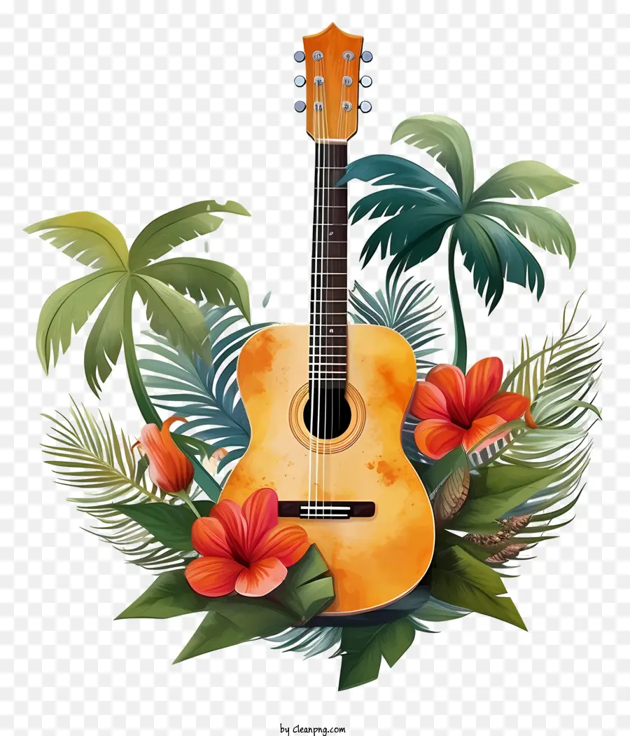 Guitarra，Flor De Hibisco PNG