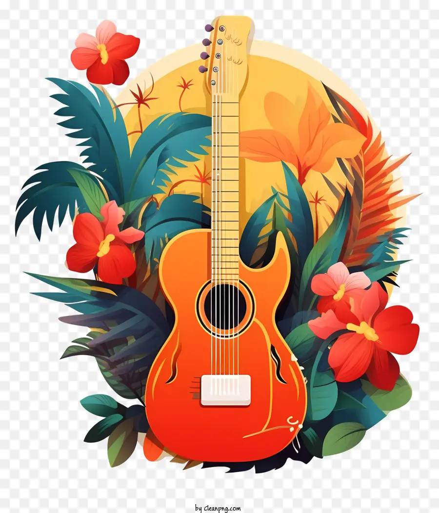 Laranja Guitarra，Flores Tropicais PNG