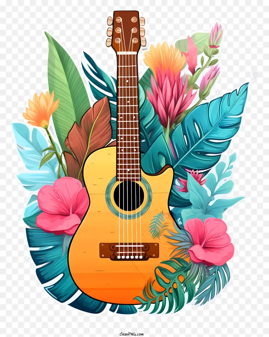 Guitarra，Arranjo Floral PNG