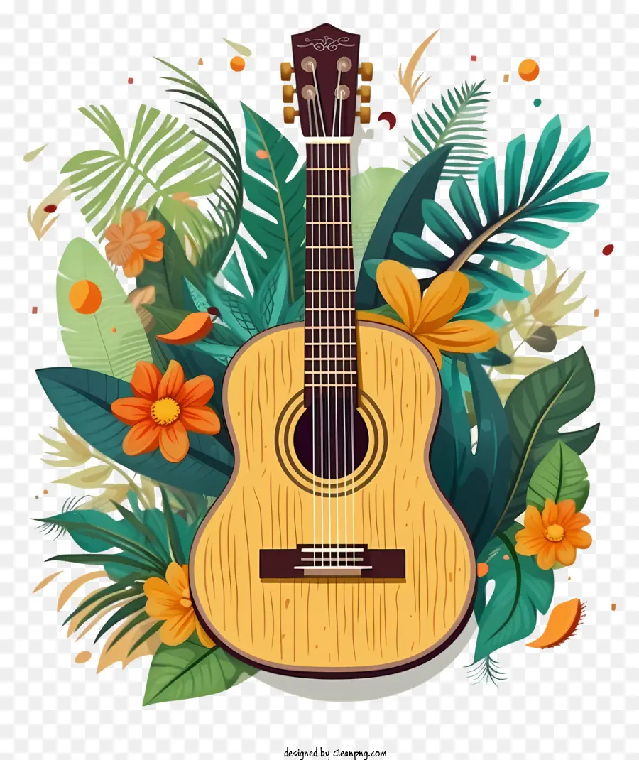 Guitarra，Design Floral PNG