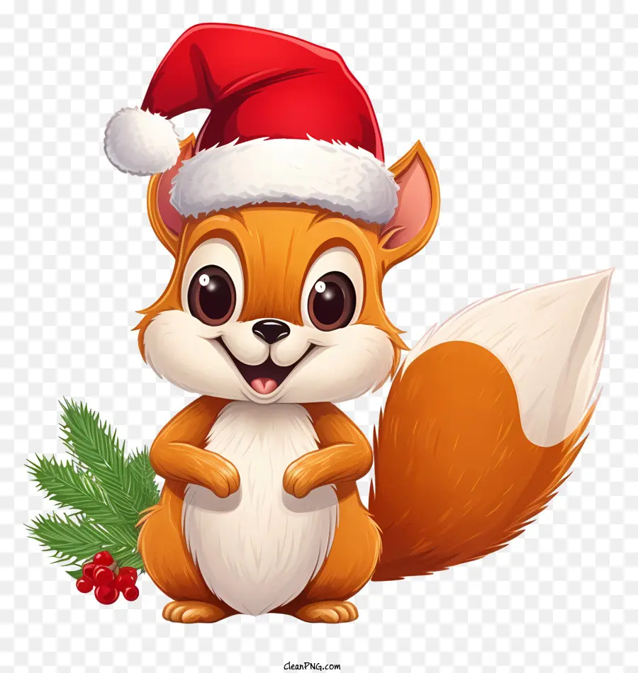 Esquilo，Chapéu Vermelho E Branco Do Papai Noel PNG