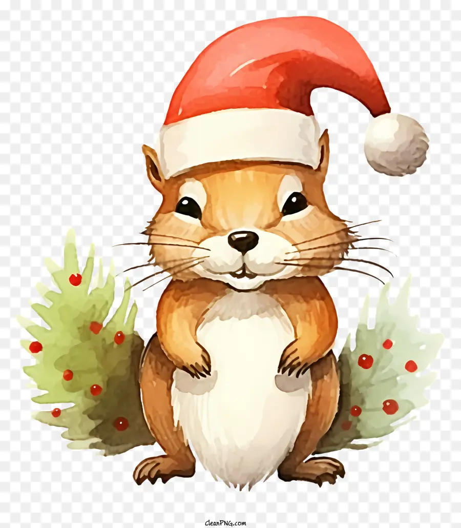 Esquilo Papai Noel，Esquilo Com Chapéu Vermelho PNG