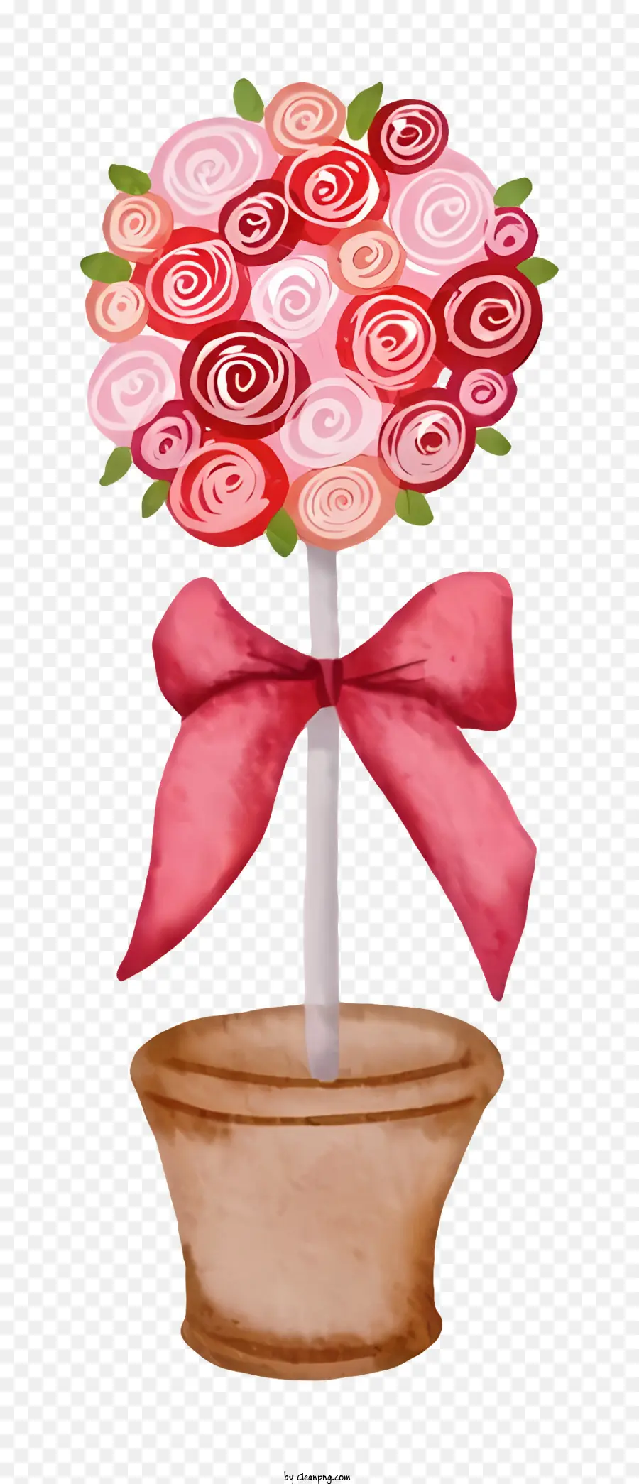 Rosas Cor De Rosa，Vaso Com Fita Rosa PNG