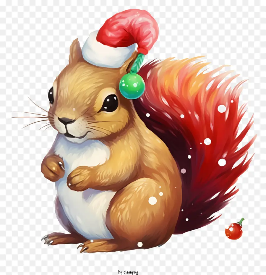 Esquilo Vermelho，Chapéu De Papai Noel PNG