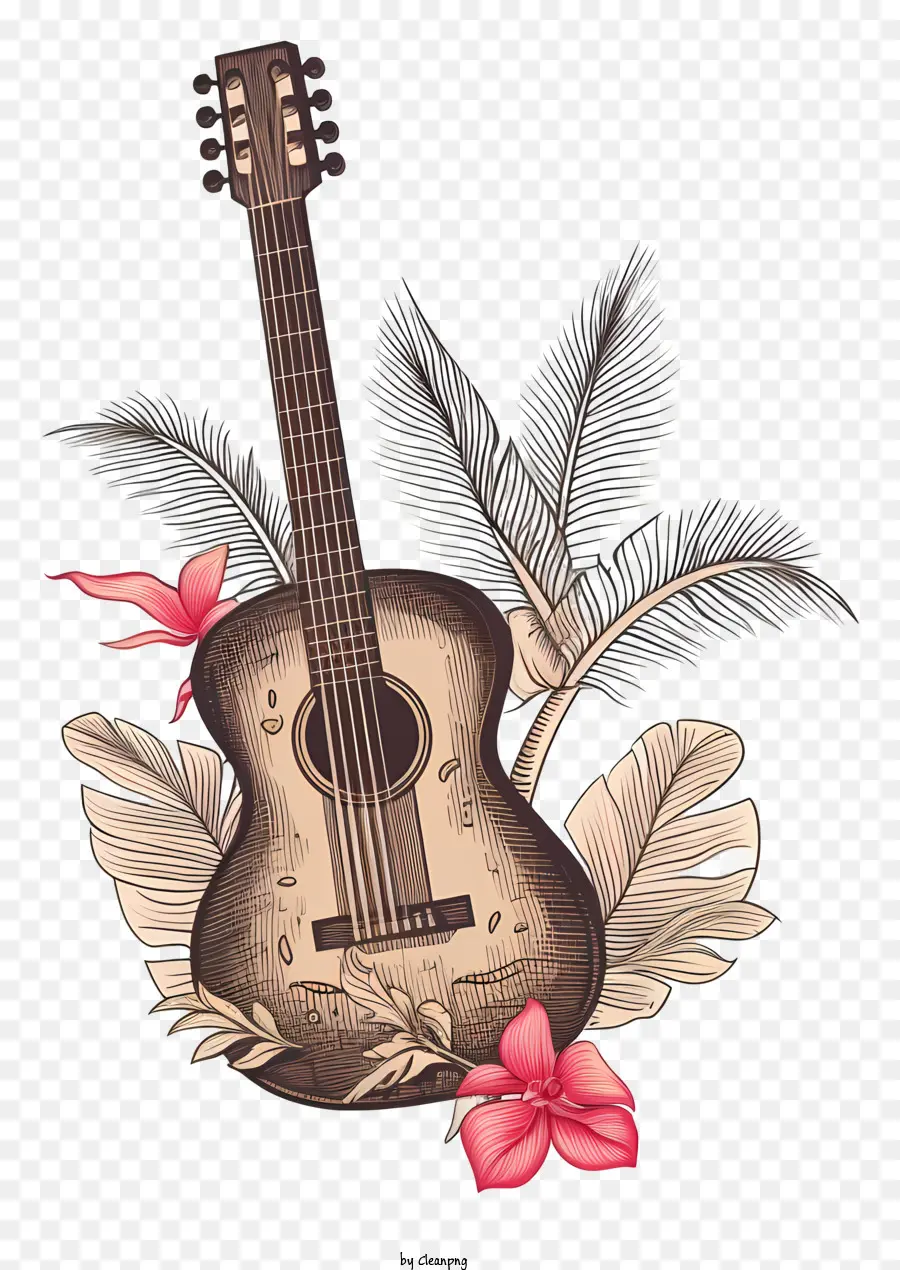Guitarra Vintage，Guitarra De Flor PNG