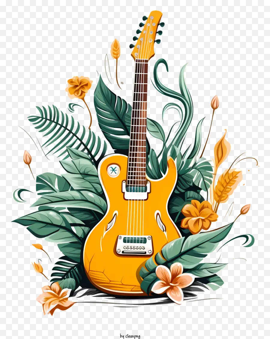 Guitarra Laranja Vintage，Guitarra De Pescoço De Madeira PNG