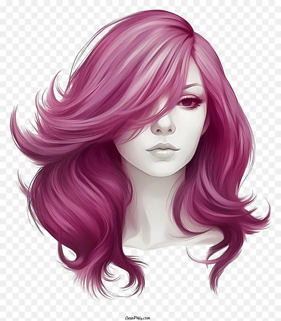 Mulher Com Cabelo Rosa，Cabelo Ondulado Longo PNG