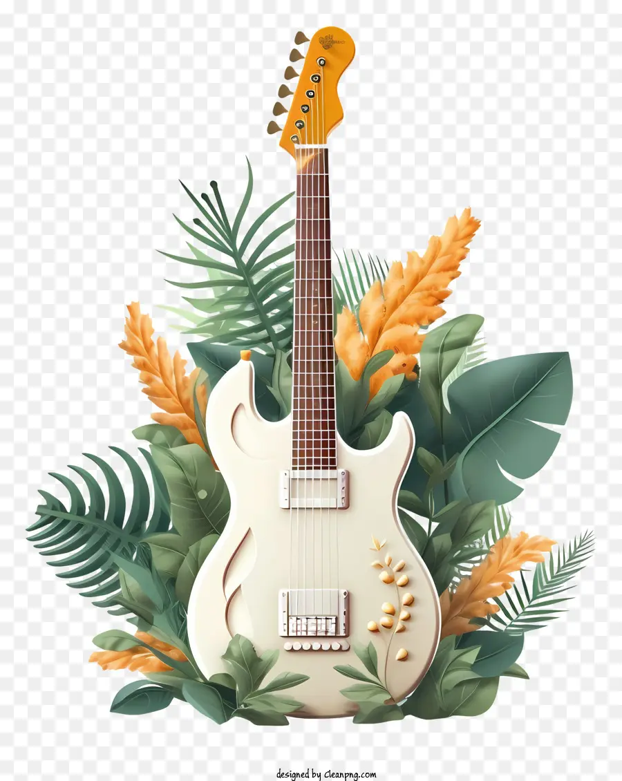 Branco Guitarra Elétrica，Tropical Plano De Fundo PNG