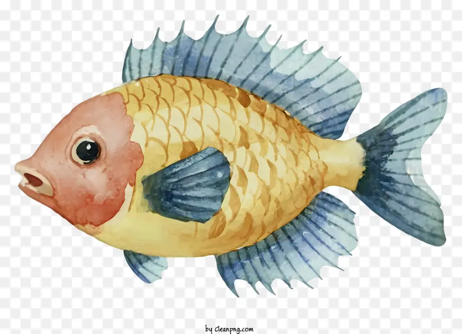 Ilustração Em Aquarela，Peixe Amarelo E Azul PNG