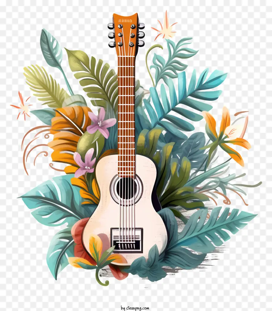 Guitarra，Cenário Floral PNG
