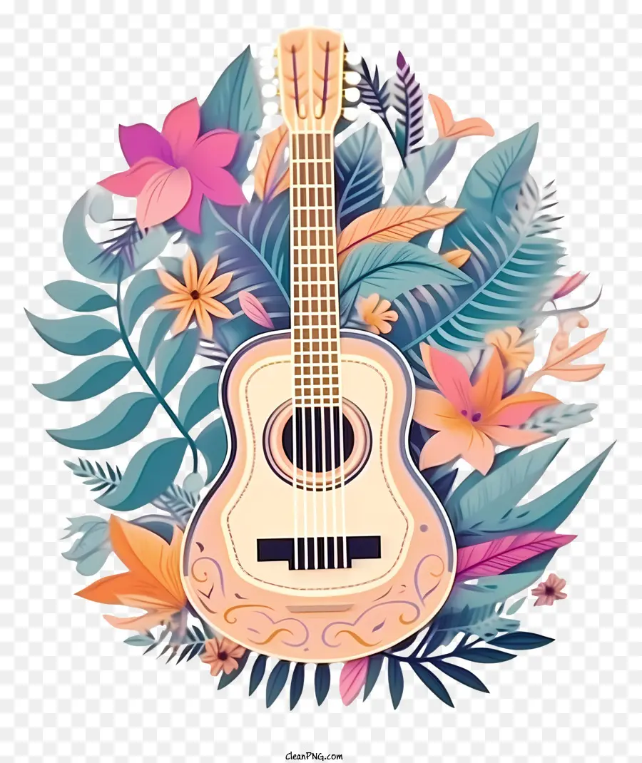 Guitarra，Flores PNG