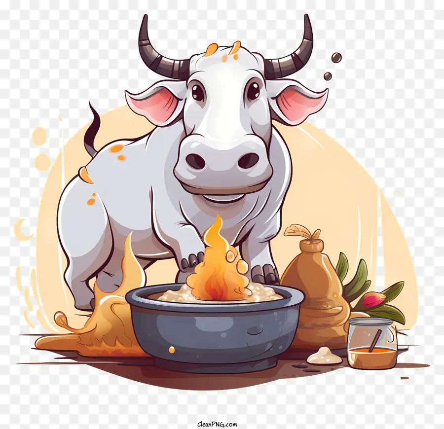 Ilustração Dos Desenhos Animados，Vaca Branca PNG