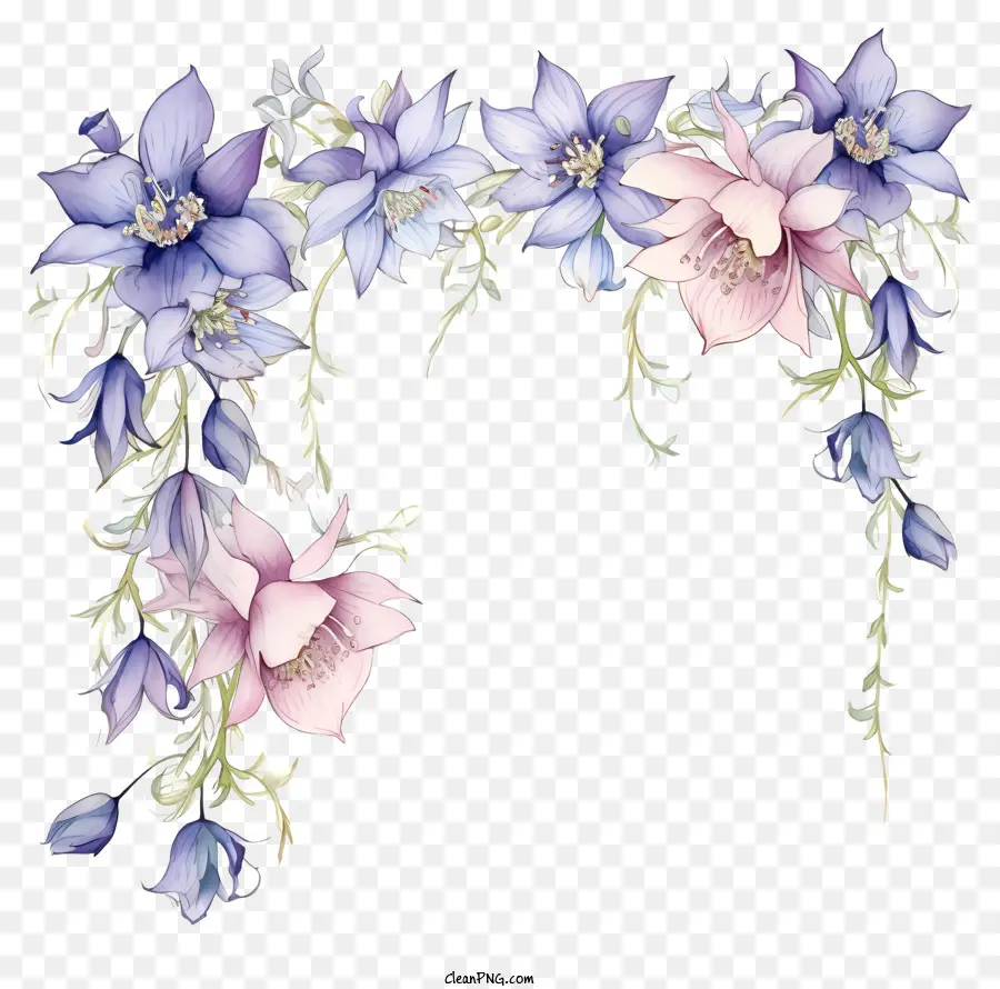 Pintura Floral，Flores Azuis E Rosa PNG