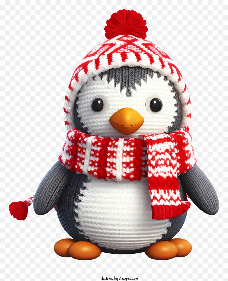Pinguim Bonito，Chapéu Listrado Vermelho E Branco PNG