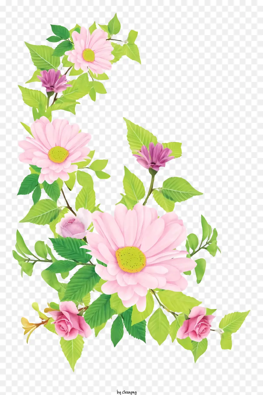 Arranjo Floral，Flores Rosa E Verde PNG