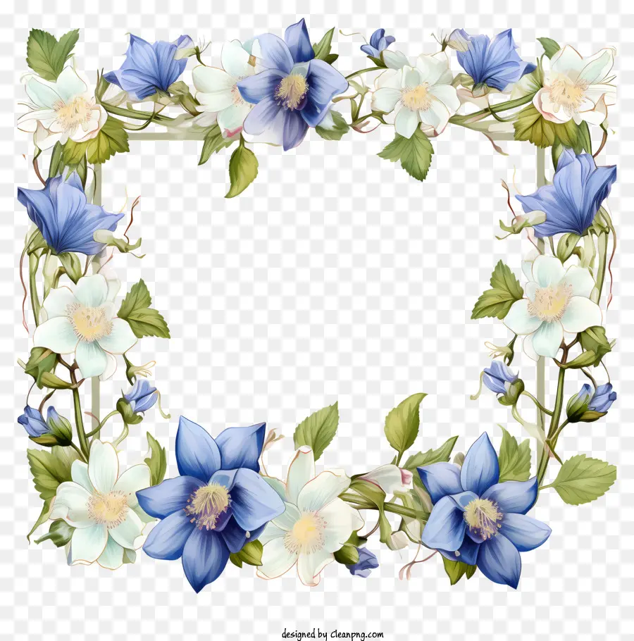 Coroa De Flores Azul E Branca，Pintura Em Aquarela PNG