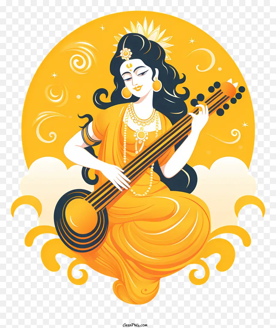 Deusa Hindu，Veena Instrumento PNG