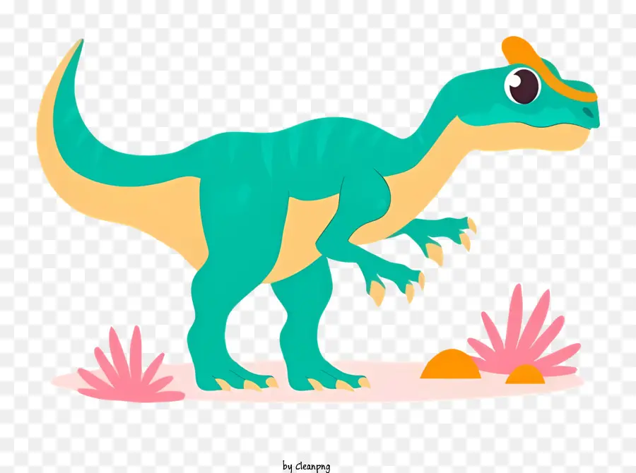 Dinossauro Do Desenho Animado，Esquema De Cores Verde E Azul PNG