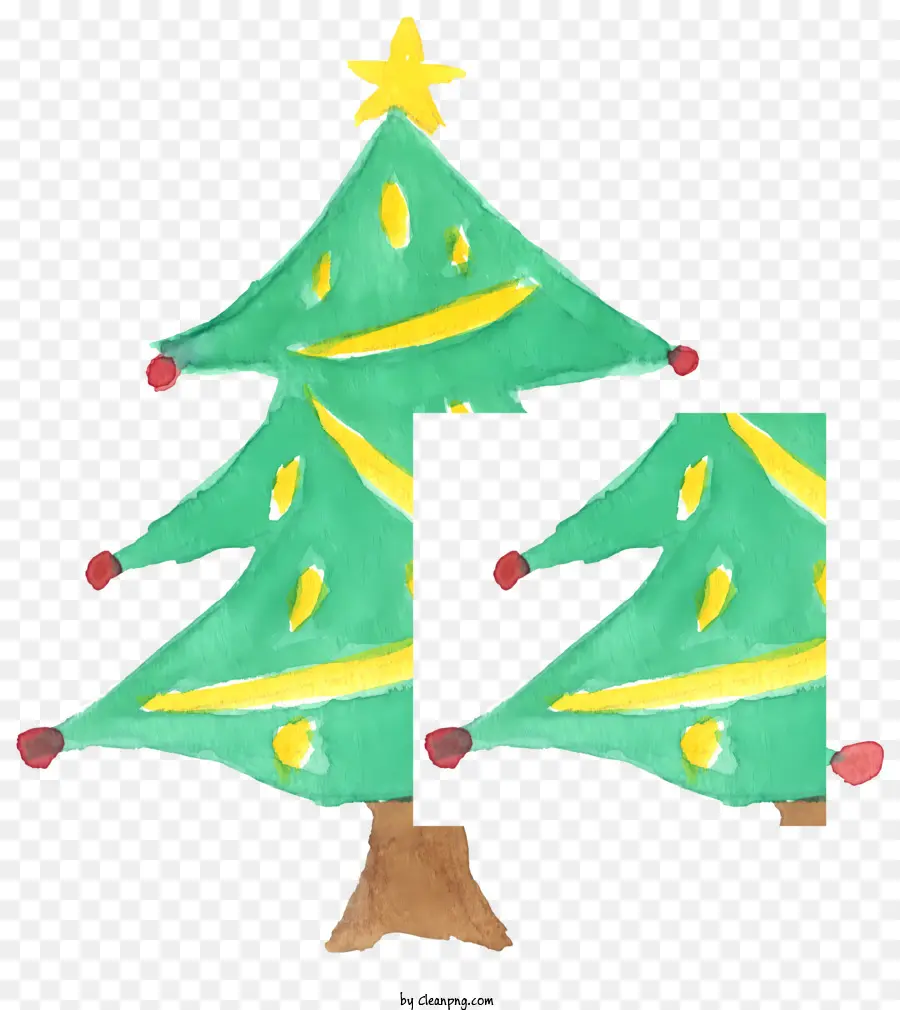 Christmas Tree Drawing，Tinta Verde E Marrom PNG