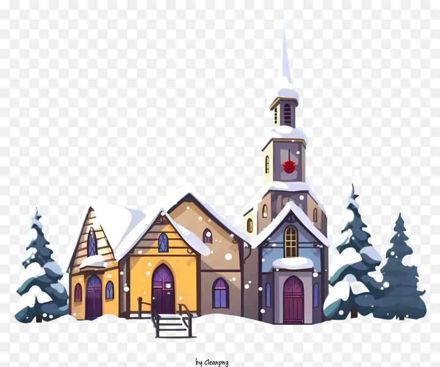 Igreja，Snowy árvores PNG