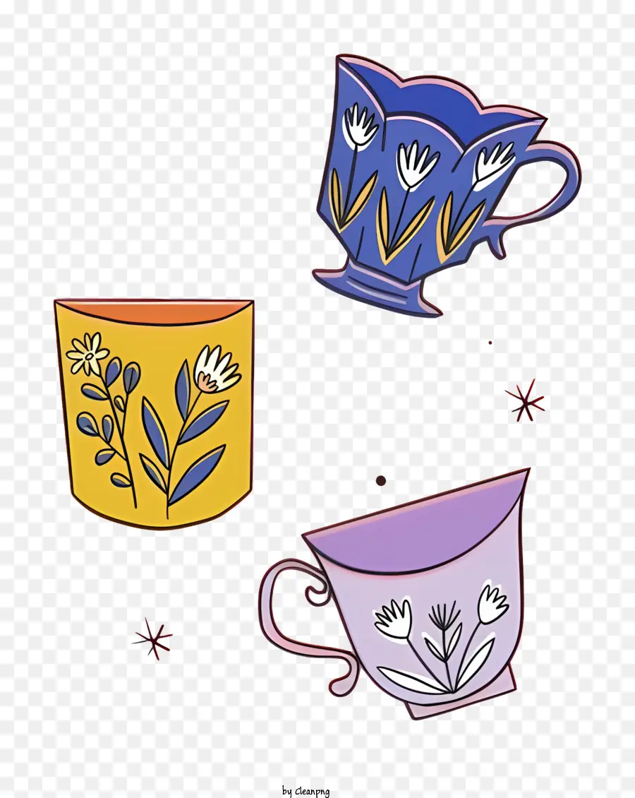 Copos De Chá，Floral Padrão PNG