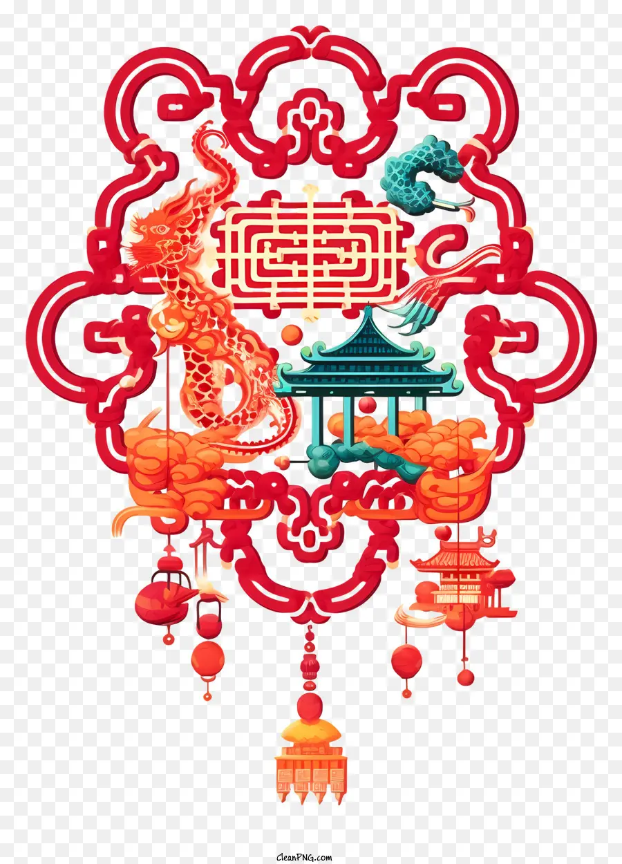 Decoração De Estilo Chinês，Símbolo De Dragão PNG