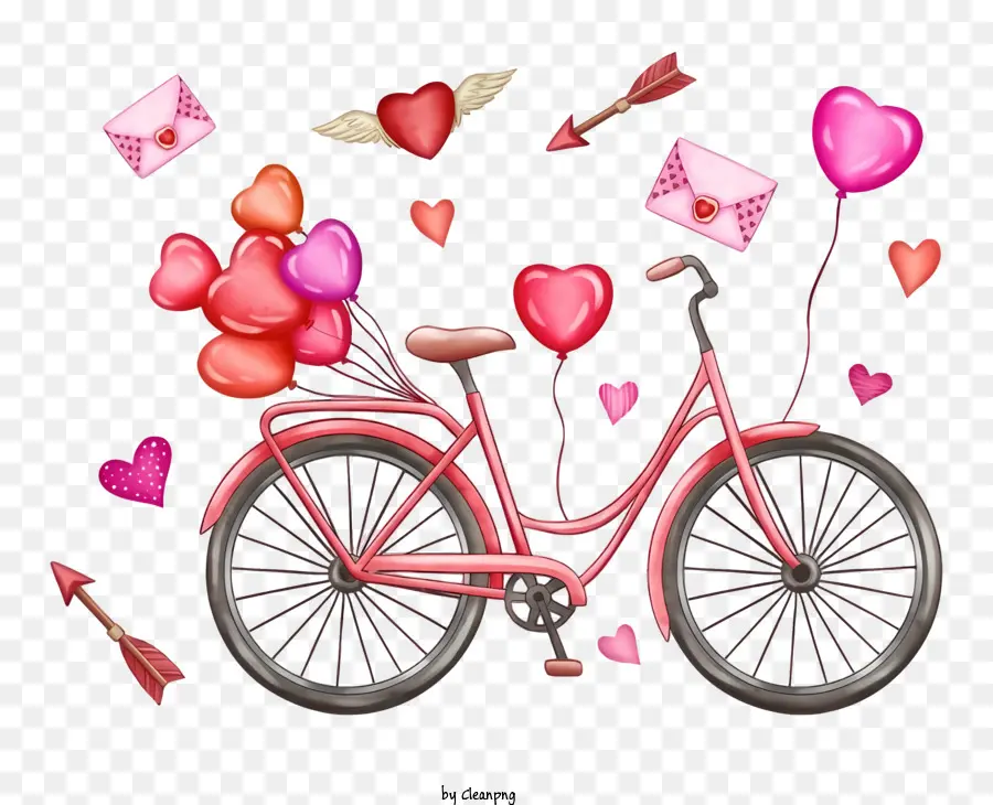 Bicicleta Rosa Com Cestas，Decorações De Coração E Flecha PNG