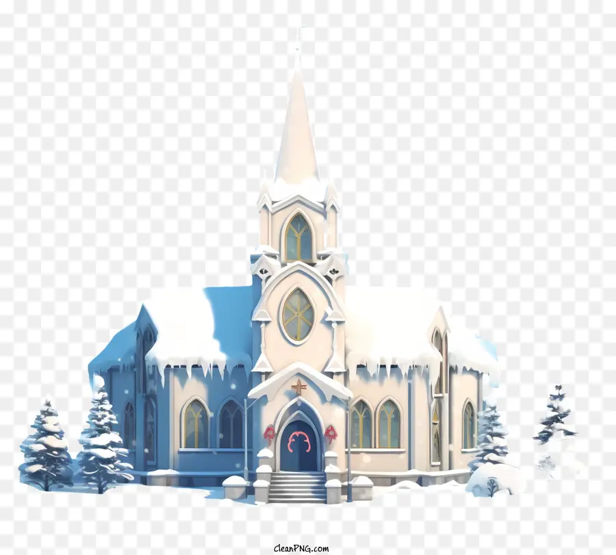Igreja Em Neve，árvores Verdes PNG