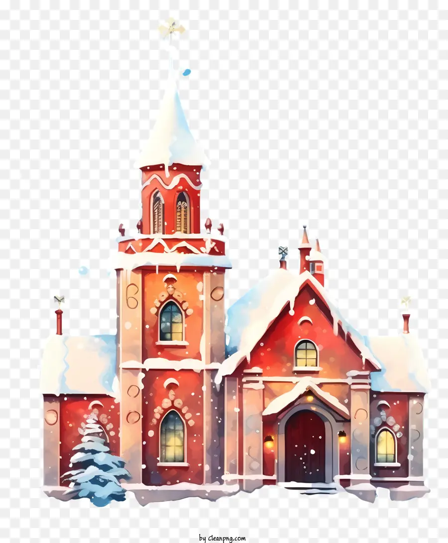 Igreja De Tijolos Vermelhos，Torre Com Sino PNG