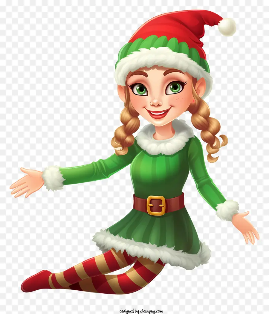 Cartoon Elf，Vestido Verde PNG