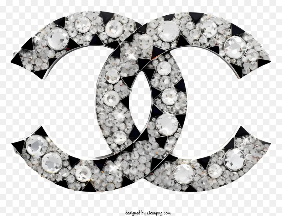 Chanel Broche，Diamantes Pretos E Brancos PNG