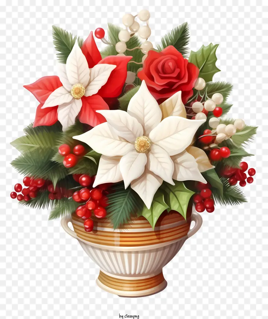 Vaso，Flores Vermelhas E Brancas PNG