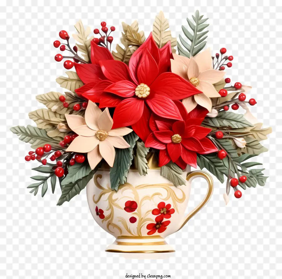 Vaso Branco E Vermelho，Flores Vermelhas E Brancas PNG