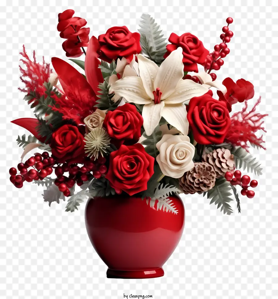 Vaso Vermelho，Flores Brancas PNG