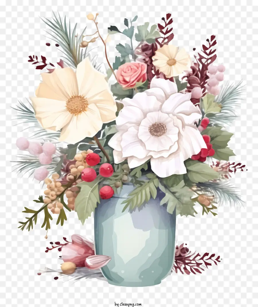 Pintura De Vaso，Flores No Fundo Preto PNG