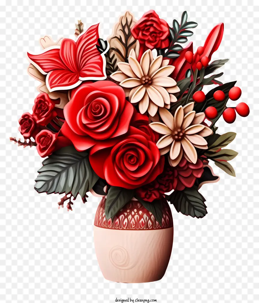 Vaso Vermelho De Flores，Rosas PNG