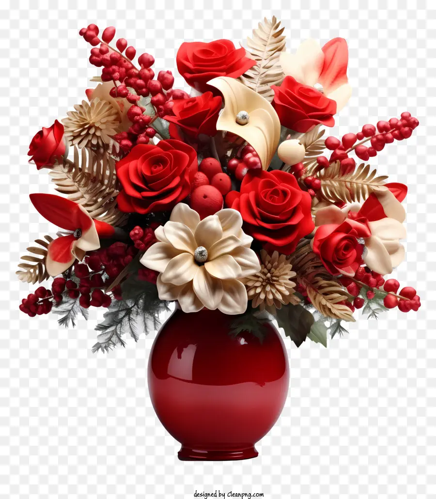 Vaso Vermelho，Flores Vermelhas PNG