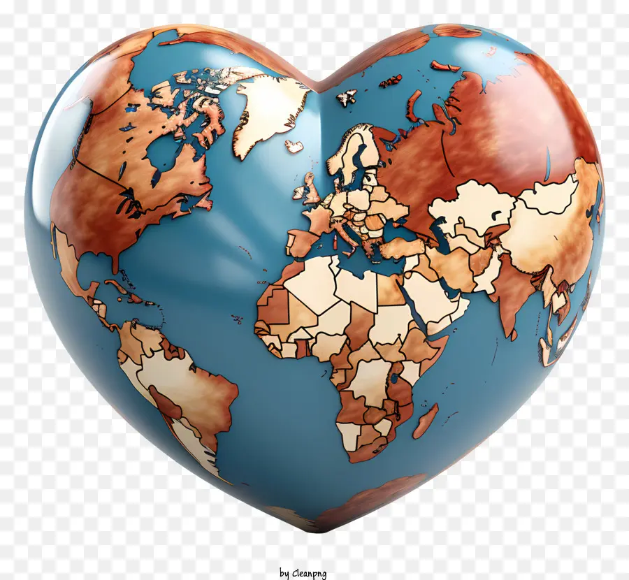 Mapa Do Mundo Em Forma De Coração，Cores Do Continente PNG
