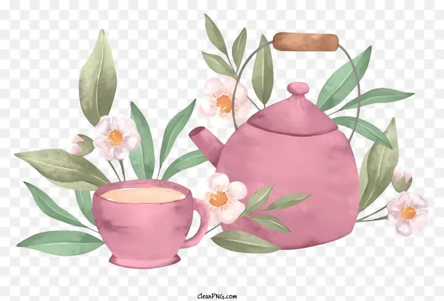 Rosa Chá，Vaso Verde PNG