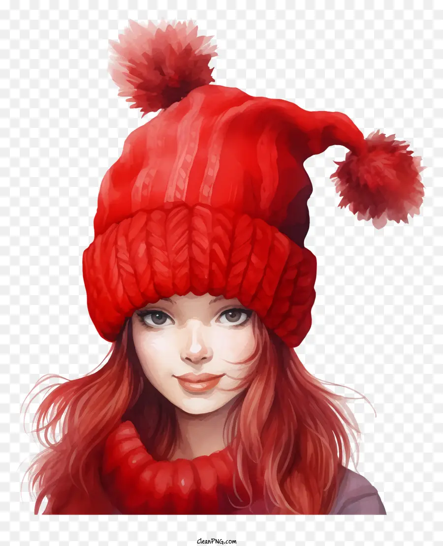 Chapéu De Malha Vermelha，Mulher De Cabelo Curto PNG