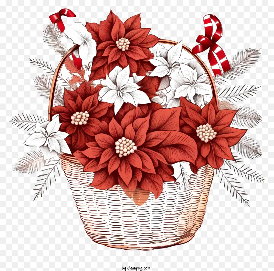 Esboço De Christmas Flower Basket，Cesta De Flores PNG